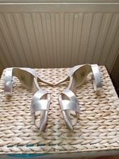 Gc Wide Fit Debut @ Debenham Silver Strappy Heeled Shoes Sz 6