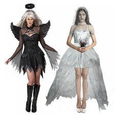 Ladies Adult Dark Fallen Angel Fancy Dress Costume Halloween Black Fairy Outfit+