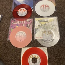 SQUEEZE  x5  7" COLOURED VINYL - COOL FOR CATS, ANOTHER NAIL IN THE HEART ETC