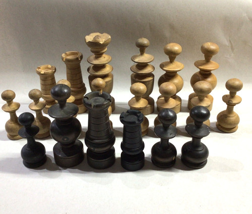 Vintage turned wooden chess - vintage,