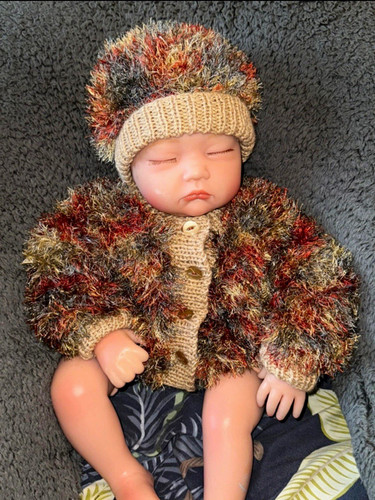 Eyelash cardigan and hat - , set