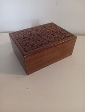 Large Indian Chip Carved Trinket Box Sliding Base 8" X 6" X 3½"