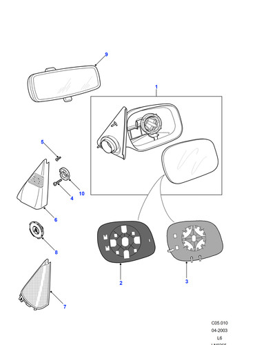 Land rover mirror assembly - land,