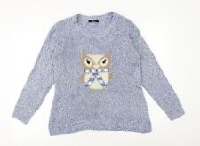 Bonmarché Womens Blue Round Neck Acrylic Blend Jumper Size S - Owl Pattern