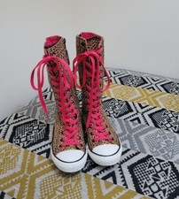 VGC Older Girls Converse All Star Tall Mid Calf Animal Print Boots Size 3.5