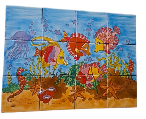 Hand painted ceramic tile - ceramic,