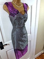 Kate Cooper, Irish Designer, Purple & Black Lined Dress, UK 12, New Without Tags