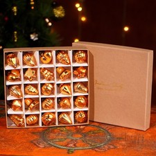 GOLD  x 25  SMALL Vintage Glass CHRISTMAS TREE BAUBLES, MULTICOLOURED,  C04