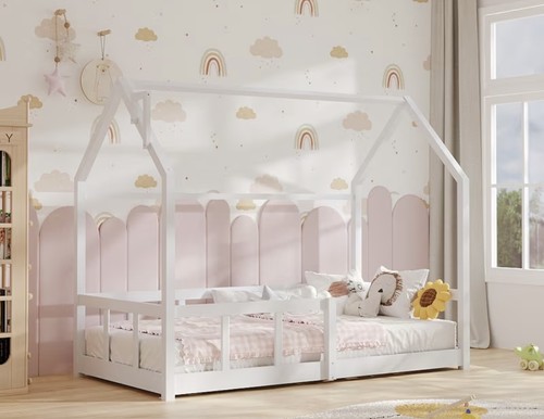 White wooden house bed - white,