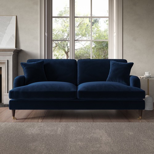 Navy velvet sofa seater - sofa, 3