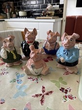 NatWest Wade Pigs Full Set 5 Ceramic Piggy Banks England with Original Stoppers