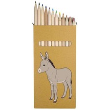 12 x 'Cute Donkey' Long 178mm Coloured Pencils / Pencil Set (PE00085915)