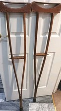 WWII Era Wooden Crutches 1930s–40s with Leather Pads – Vintage Medical Equipment