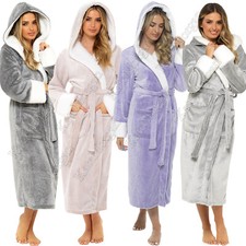 NEW LADIES DRESSING GOWN SOFT & COSY HOODED SHIMMER FLEECE ROBE Sizes 8 - 22