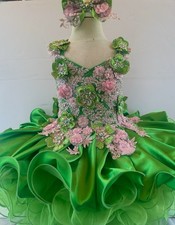 Girls  Green/ Pink  Pageant,  Glitz Cupcake,  Birthday Princess Flower Girl Dres