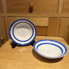 Cornishware vintage, 2 TG Green original blue and white bowls, 16cm diameter