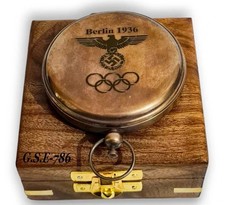 Antique Vintage Nautical Brass Push Button Compass Berlin 1936 Wooden Box Gift