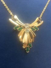 Vintage 1960s 1970s Necklace Imitation Glass Emeralds & Diamonds Bling Retro 18”