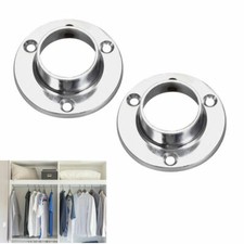 2x STRONG 25mm CHROME RAIL BRACKETS Round Cupboard Pole Wardrobe End Replacement