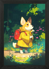Corgi in Raincoat with Flowers