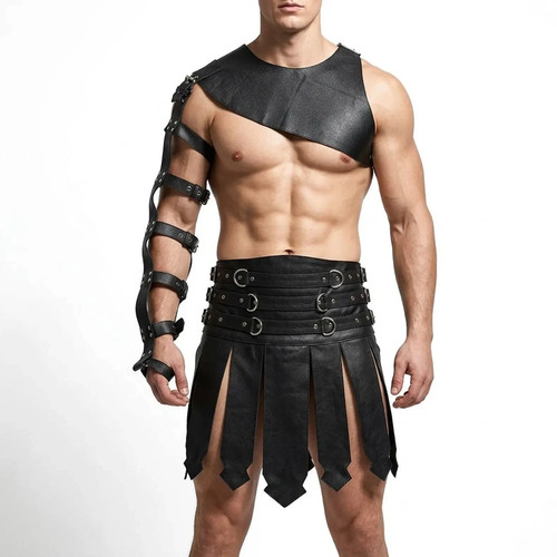 Mens black real leather roman - black,