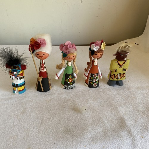 Hand painted wooden dolls - painted, &