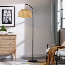 Tall Standing Floor Lamp Standard Living Room LED Bulbs Bamboo Bell Lampshade