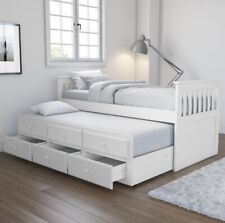 White Single Guest Bed Pull Out Trundle with Drawers