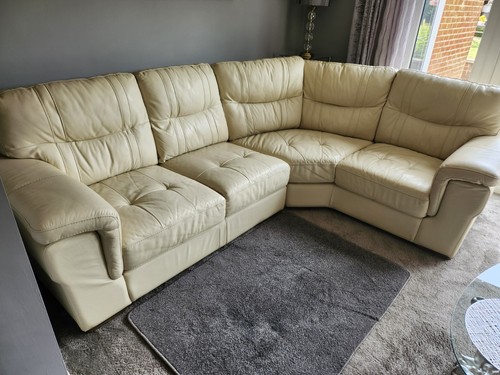 Cream leather corner sofa - cream,