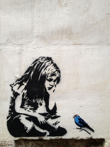 Banksy girl with bluebird - girl,
