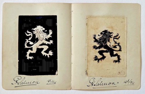 Pair antique heraldic drawings - heraldic,