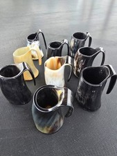 9x Hand Made Carved Drinking Ox Horn Cup Mug Beer Tankard Stein Viking Medieval