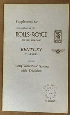 Rolls Royce Silver Shadow Bentley T Series 1st Edition Motor Car Handbook