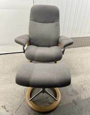 Ekornes Stressless Signature Base Grey Fabric Recline & Swivel Chair & Footstool