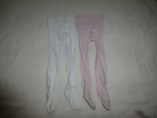 Baby Girls Tights White & Pink 2 Pairs Frilly Bottom 6-12 Months, Next Day Post!