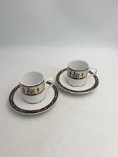 Fine Royal Porcelain Sculpture Egypt Coffee Cups Saucers Deities Hieroglyphs 4PC