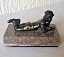 Bronze  Effect Sculpture Of a Child Reading a Book and laid on Marble Base