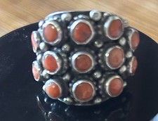 North American Indian Design Old Coral Ring 925 Sterling Silver