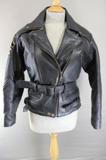 JTS LADIES RETRO VINTAGE 70s/PUNK ROCK STYLE BLACK LEATHER BIKER JACKET 32 IN/XS