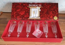 6 Royal Crystal Dorico Rock RCR Vintage Glasses Champagne Flutes 18.5cm Tall New