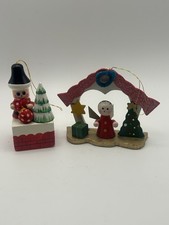 Vintage Wooden Christmas Tree Ornaments Mini Miniature Painted
