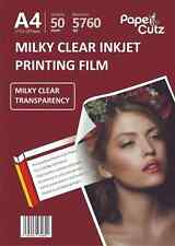 A4 Film Milky White Transparent Inkjet Print - 50 Sheets