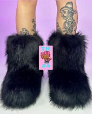 ?Black  Faux Fur Y2K Kawaii Yetti Festival Rave Emo Scene Boots Size 5,5?