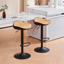 Bar Stools Set of 2 PU Leather Seat with Wood Grain 360° Swivel 