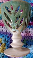 Canterbury Pottery Stoneware Pierced Chalice Pot Pouree,Green/Cream VGC  14 cm