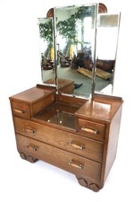 Art Deco Oak Dressing Table with Triple Mirror c.1930s–40s – Free UK Delivery ?