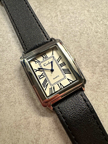 Vintage silver tank watch with - watch,