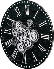 Wooden Large Wall Clock with Moving Gears Black For Auction
