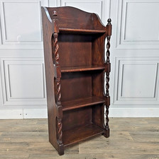 Antique Vintage Solid Oak Barley Twist Bookcase – Small Wooden Shelving Unit