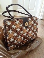1950's Hard Box Case Rattan Design Brown Mix / White Coloured Bag